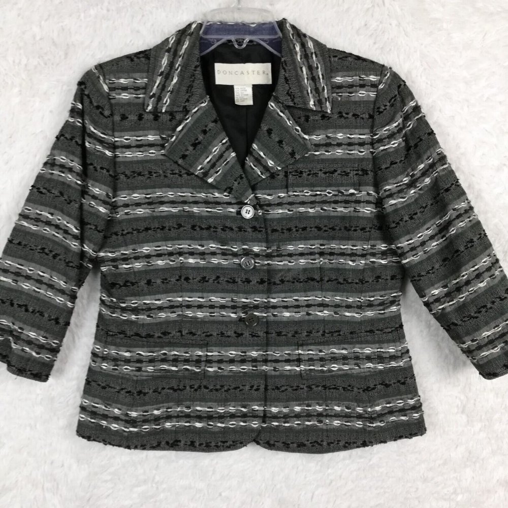 Doncaster Womens Jacket Blazer Silk Blend Single Breasted 3 Button Fitted Gray 8